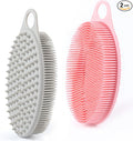 MtBoi 2 Pack Silicone Exfoliating Body Scrubber, Soft Silicone Loofah for Sensitive Skin, 2-in-1 Body Brush & Shower Head Massager, Easy to Clean, Rich Lather (Gray&Pink)