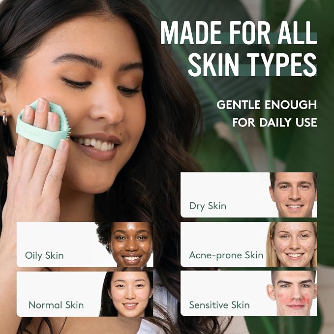 Sud Scrub® Antimicrobial Silicone Face Scrubber, 1 Pack, Gentle Face Exfoliator for Sensitive Skin, Eco Friendly Facial Cleansing Brush, Exfoliating Face Brush for Men and Women (Mint)