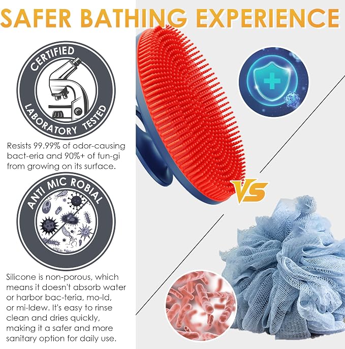 INNERNEED Magnetic Silicone Body Scrubber, Hygienic Shower Brush, Red | Gentle Exfoliating & Deep Cleansing Body Brush for Daily Shower, Skin Vitality