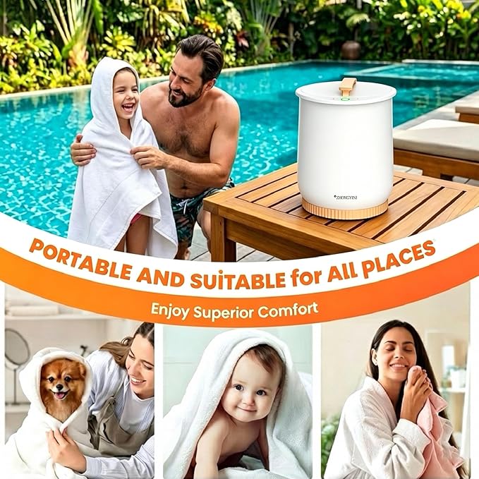 Luxury Towel Warmer Bucket, Large Towel Warmers for Bathroom,Auto Shut Off, Fits Up to Two 40"X70" Oversized Towels, Bathrobes, Blankets, PJ's and More