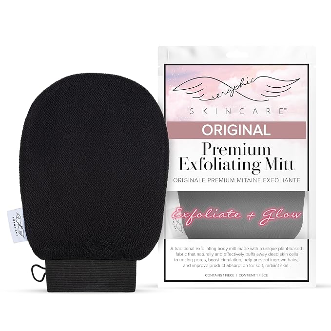 Seraphic Skincare Original Premium Exfoliating Mitt for Body (1pc) – 100% Vegan Viscose Traditional Body Scrub Glove Kessa Korean Washcloth – Body Exfoliator for Self-Tan Removal & Keratosis Pilaris