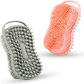 MtBoi 2-Pack Silicone Body Scrubber, 2-in-1 Shower Exfoliating Brush & Shampoo Massager for Sensitive Skin, Easy to Lather Bath Loofah (Pink&Grey)