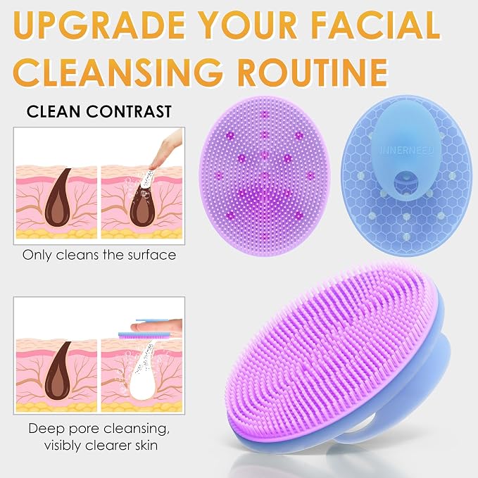 INNERNEED Magnetic Silicone Facial Cleansing Brush Face Scrubber, Purple | Food-grade Silicone Face Scrub Brush Gentle Exfoliating, Hygienic, Durable for All Skin Types
