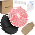 Manmihealth 5 PCS Silicone Body Scrubber Shower Mitt with Soap Bag Set | Upgrade Super-Exfoliating Shower Scrubber with Non-Slip Hand Strap, Silicone Body Buffer Shower Brush (Black+Pink)