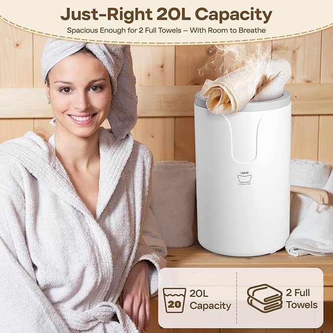 20L Luxury Towel Warmer for Bathroom, Dual Heat, 30/60/90 Min Presets, Stainless Steel Interior, Tip-Over Auto Shut-Off, Includes 12 Fragrance Discs, Perfect Spa Gift for Home