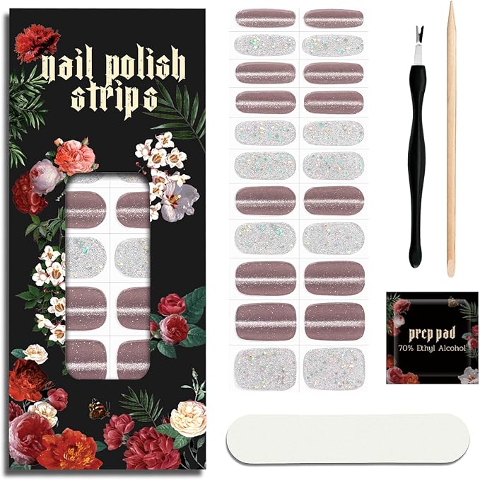 Nail Polish Strips - No UV Lamp Needed (Silver Moon Haze) | 22 Pcs Salon Quality Gel Nail Stickers - Long Lasting Wraps Easy Application and Removal