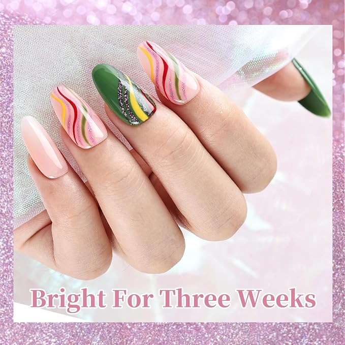JODSONE Nail Art Gel Liner Set 10 Colors Glitter Purple Gold Green Gel Nail Polish Need U V Lamp Cured with Thin Brush at Home Salon Design,Gifts for Women