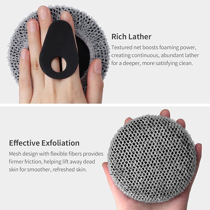 Silicone Body Scrubber and Scrub Net Set, BEAUTAIL 2 Pack for Rich Lather | Gentle Silicone Shower Scrubber or Firmer Exfoliating Bath Net, Deep Cleansing & Exfoliation, 1 Brush + 1 Net for Men & Women
