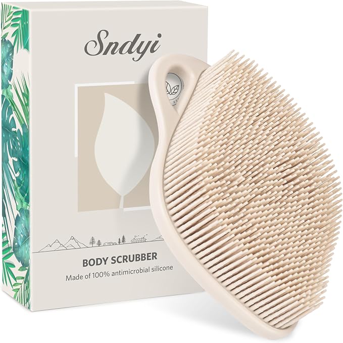 Sndyi Silicone Body Scrubber, Gentle Exfoliating Body Scrubber for Sensitive Skin, Leaf Shaped Shower Scrubber for Body with Lathering Bristles, Silicone Loofah Body Brush for Showering, 2PCS