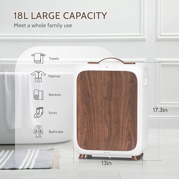 Keenray Towel Warmer Bucket, Luxury Rectangle Towel Warmer for Bathroom with Timer & Delay, Customized Fragrance, Child Lock, Fits 2 Large Towels, Blankets, Bathrobes, Ideal Gift for Him & Her(Brown)