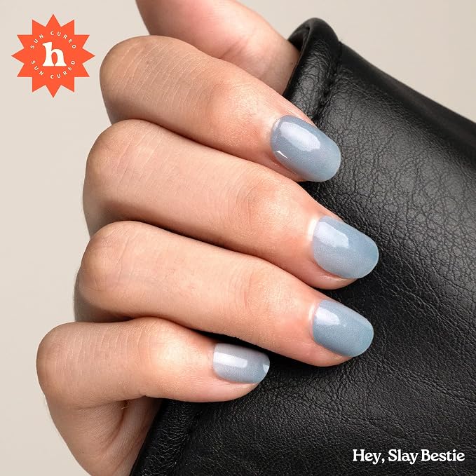 Heyhae Semi Cured Gel Nail Strips Salon Quality - Hey, Slay Bestie | No UV Light Needed | Salon Quality, Easy Apply & Remove | 28 Strips, 1 Prep Pad, Nail File, Wooden Stick | Blue Jelly