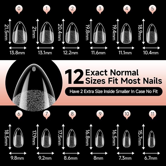 UNA GELLA Short Almond Gel Nail Tips Half Matte Full Cover 120pcs | Almond Shape Nail Tips, Soft Gel, Strong, Long Lasting, Clear Acrylic False Nails, DIY Nail Art Salon, 12 Sizes for Women
