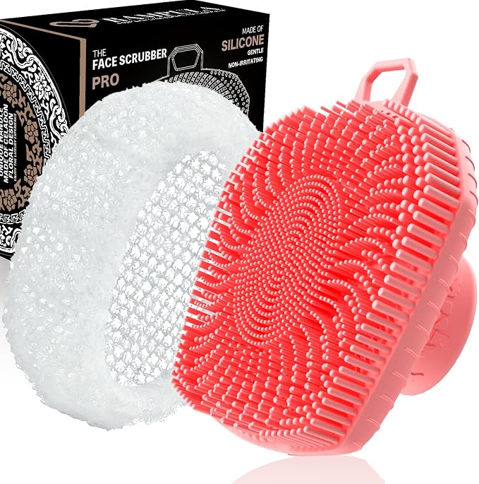 RamPula Face Scrubber & African Net, Silicone Exfoliating Brush for Men, Facial Cleansing Brush, Manual Waterproof Cleansing Skin Care, Blackhead Removing Pore Cleansing Massaging Face Brushes - Pink | Softening,Massage,Smoothening,Pores,Cleansing,Exfo...