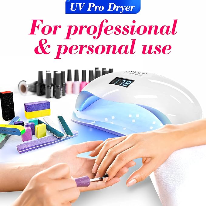 OVLUX 180W UV LED Nail Lamp Professional – Fast Gel Nail Dryer with 57 LEDs, LCD Countdown, Auto Sensor & Low Heat Mode, UV Light for Gel Nails, Salon & Home, Nail Buffer & File Set