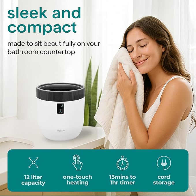Serenelife Counter Towel Warmer, Luxury Towel Warmer Bucket, Towel Warmer for Bathroom, Auto Shut Off, Fits Oversized Towels, Bathrobes, Blankets, PJ's and More