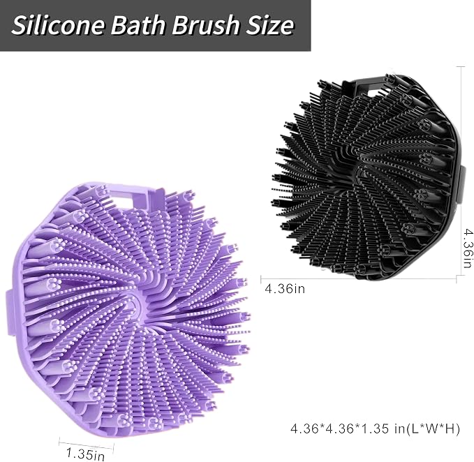 2Pcs Silicone Body Scrubber,Exfoliating Body Scrubbers for use in Shower,Silicone Body Brush for Showering and Anti-Slippery Handles for All Skin Types,Eco Friendly Shower Scrubber for Body （Black）