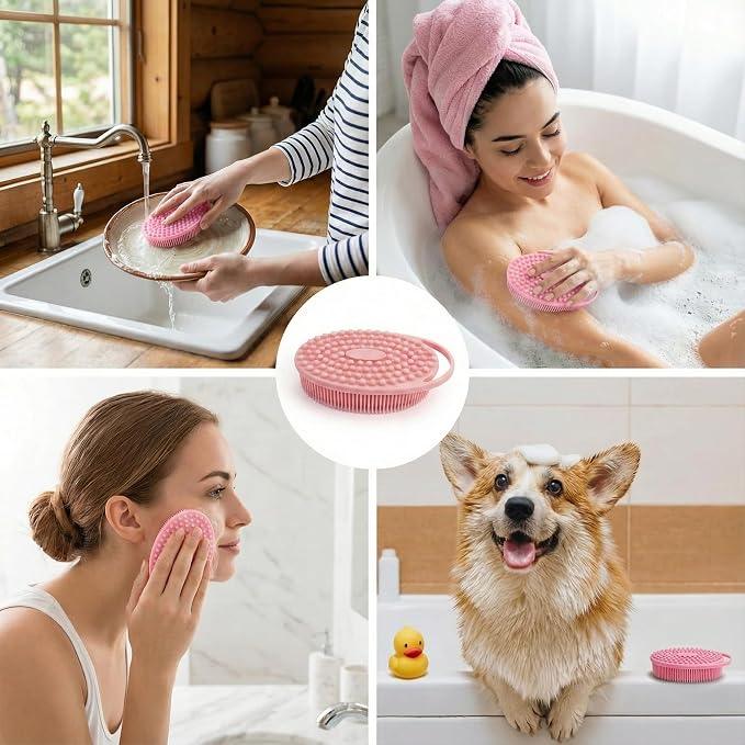 Silicone Body Scrubber Exfoliating 3 Pack, Shower Scrubber for Body,Loofah Alternative for Women Men, 2 in 1 Bath and Shampoo Brush with Handle,Body Exfoliator Tool for Skin, Back,Showering