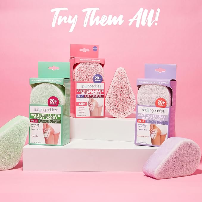 Spongeables Body Wash in a 20+ Wash Sponge, Sea Salt, 3 Count | Dual-Textured to Cleanse, Exfoliate, Moisturize, and Massage, Just Add Water to Activate the Soap in the Sponge