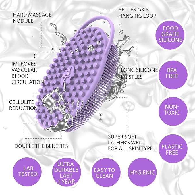 Avilana Silver-Infused Green and Lavender Silicone Body Scrubber Bundle - Serene and Soothing Dual-Tone Set
