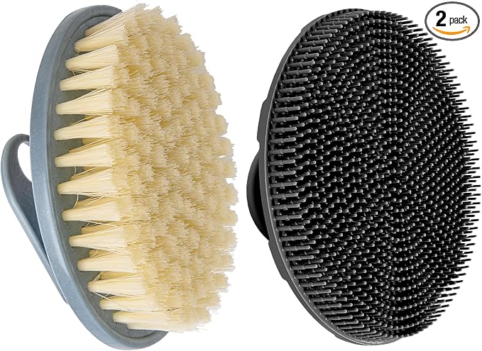 INNERNEED Food-Grade Soft Silicone Body Scrubber with PP Exfoliating Brush | Handheld Deep Cleansing Shower Brush Scrub for Body Wash, Cellulite Reduction, Massage, Pack of 2