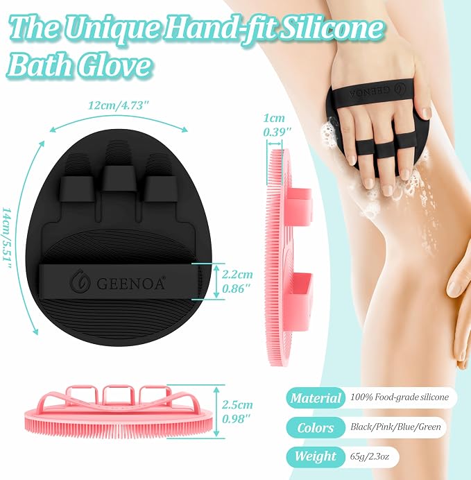 New Silicone Body Scrubber 4PCS, 360° Anti-Slip & Enlarged Exfoliating Bath Glove for Rich Foaming Deep Cleaning, Revolutionary No-Grip & Hand-fit Shower Scrubber for All Skin Types.(4-Color)