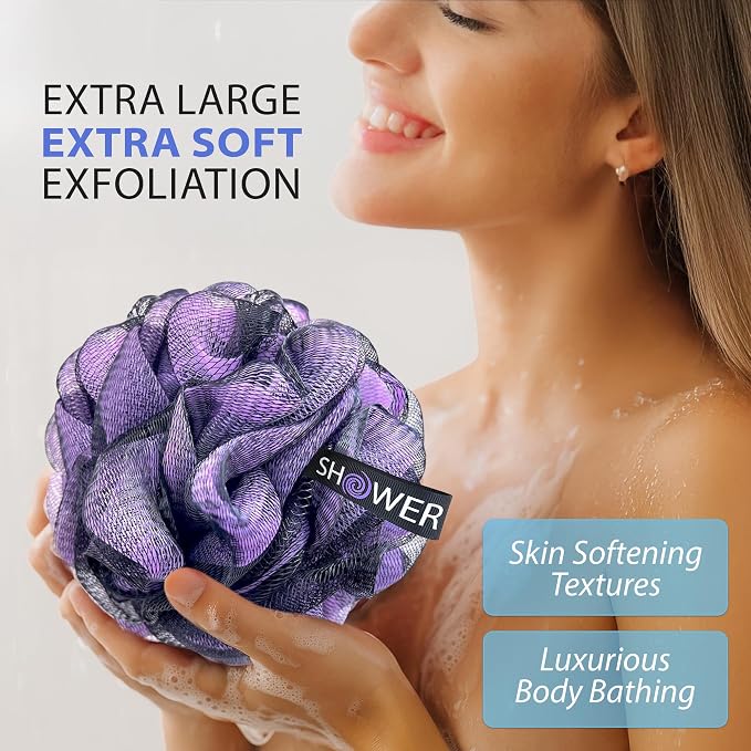 SHOWER BOUQUET Loofah-Charcoal Bath-Sponge XL-Color-4-Pack Extra-Large 75g | Soft Mesh Luffa Loufa Loofa Puff Set / Exfoliating Body Scrubber Lufas for Women and Men - Face & Body Shower Loofah Sponge