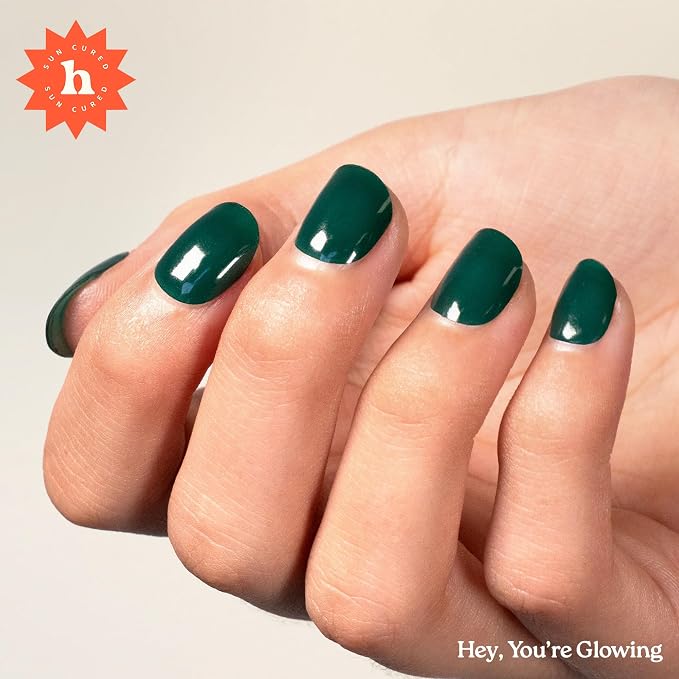 Heyhae Semi Cured Gel Nail Strips Salon Quality - Hey, You're Glowing | No UV Light Needed | Salon Quality, Easy Apply & Remove | 28 Strips, 1 Prep Pad, Nail File, Wooden Stick | Green Solid