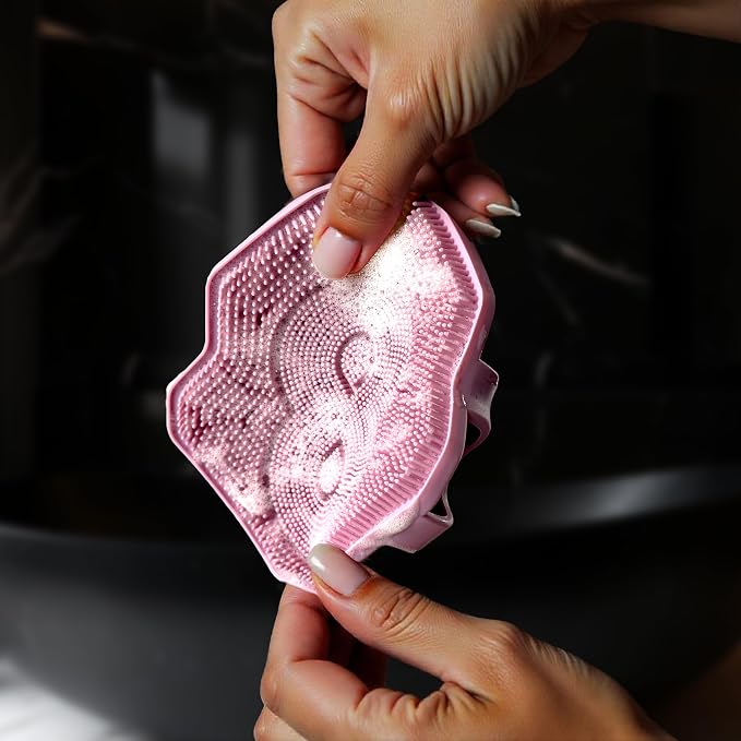 Silicone Shower Scrubber for Body – Exfoliating Loofah Alternative, Zinc & Silver-Infused, Hygienic & Gentle for Sensitive Skin, Durable & Long-Lasting Body Scrubber for Women - Rose Pink