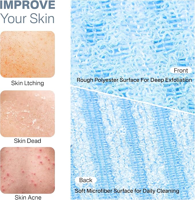 Yiclick Dual-Textured Exfoliating Washcloth Towel - Back Scrubber for Use in Shower Bath, Exfoliating Body Scrubber Exfoliator, Japanese Exfoliate Loofah Lufa Sponge Wash Cloth for Women Men