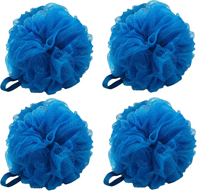 Mesh Pouf Bath Sponge (4 Pack) (Blue)