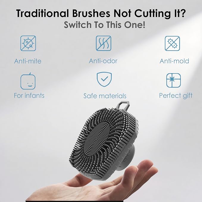 RamPula Face Scrubber, Silicone Exfoliating Brush for Men Women, Facial Cleansing Brush, Manual Waterproof Cleansing Skin Care, Blackhead Removing Pore Cleansing Massaging Face Brushes - Grey | Softening,Massage,Smoothening,Pores,Cleansing,Exfoliating