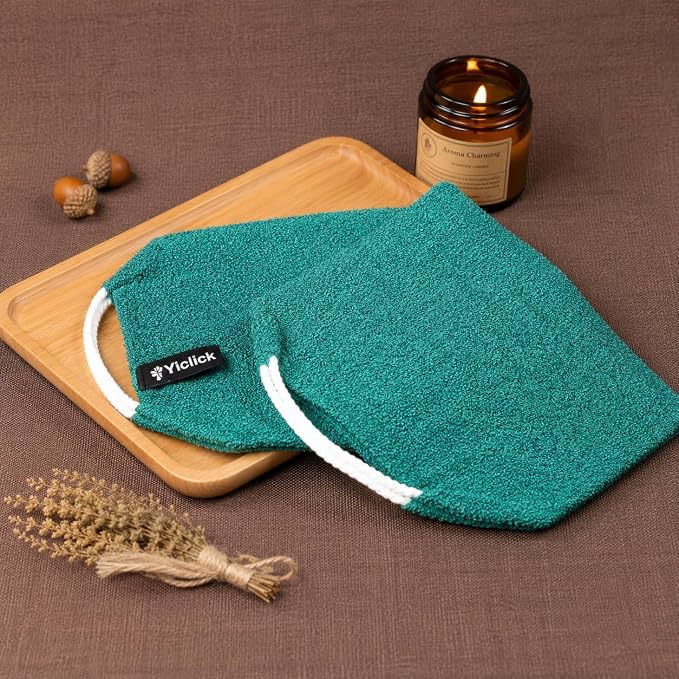 Yiclick Exfoliating Washcloth Towel with Handle, Back Scrubber for Shower, Exfoliating Body Scrubber Exfoliator, Japanese Wash Cloth for Body Scrub, Bath Sponge Loofah Luffa Washer Exfoliator