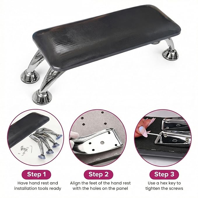 Arm Rest for Nails Tech, Easy Clean Nail Arm Rest, Reduce Back Pain for Nails Tech, Sturdy Support Armrest for Nails Fits UV LED Nail Lamp Underneath, Salon & Home Use (Black Faux Snakeskin)