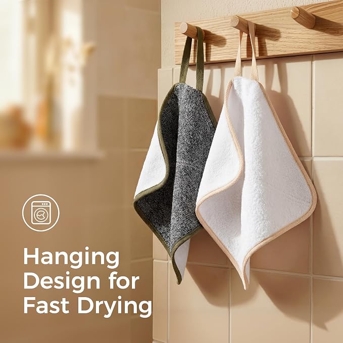 ZOMCHI Exfoliating Washcloth for Face and Body, Dual Function Wash Cloth with Soft and Rough Sides, Exfoliating Scrub Bath Towels, Washcloth with Loop (White, 3 Pack)