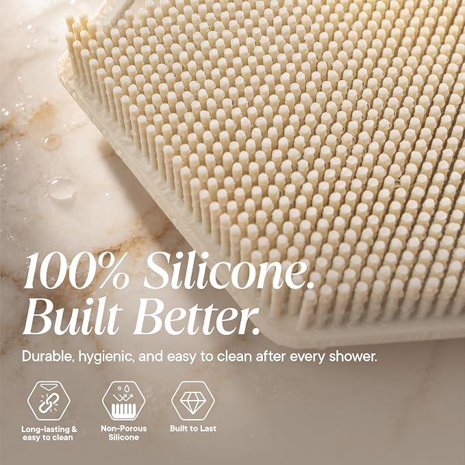 TOOLETRIES Silicone Body Scrubber 2.0, Loofah Alternative - Sand | Gentle exfoliating shower scrubber that's quick drying, hygienic and longer lasting than traditional loofahs.