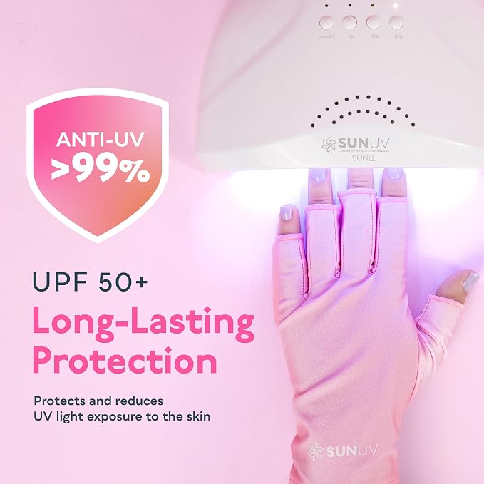 SUNUV LED Gloves for Gel Nails, UPF 50+ Anti UV Gloves for Gel Nail Lamp, Professional UV Gloves for Nail Techs