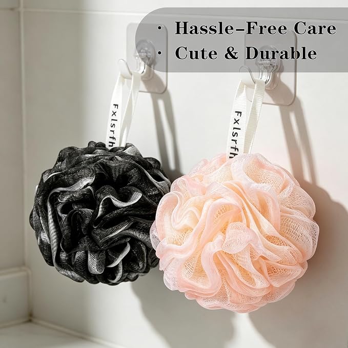 Bath Loofah Sponge 70 Grams Large Size, Soft Mesh Long-Lasting Shower Loofah for Rich Lather, 5 Pack Shower Sponge Exfoliating Cleaning Bath Loofa Body Scrubber Balls for Men & Women(Black)