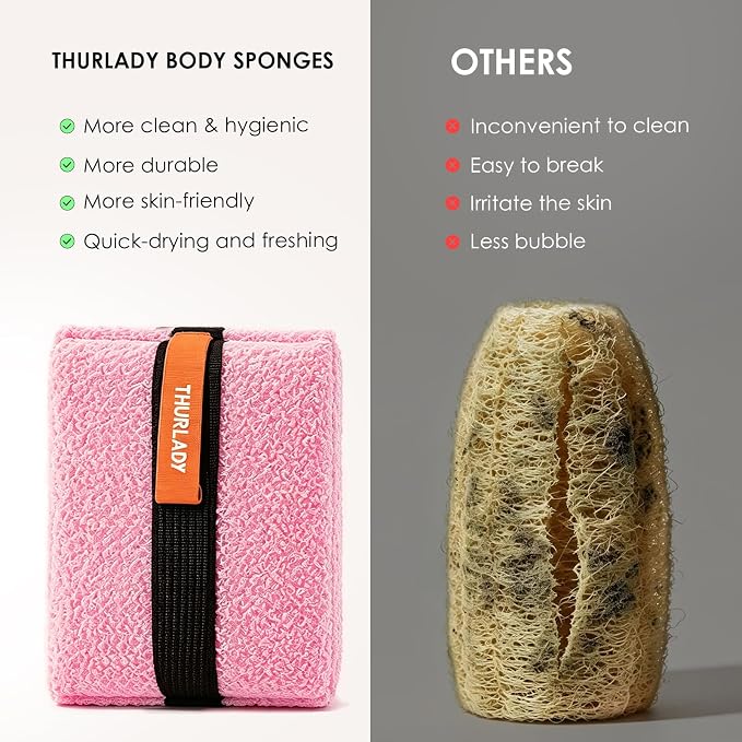 Exfoliating Body Scrubber, Rough Body Scrubber Exfoliator, 2 Pack | Large Exfoliating Bath Shower Sponge, Loofah for Women, Deep Cleansing for Smooth Skin, Reusable & Long-lasting, Pink