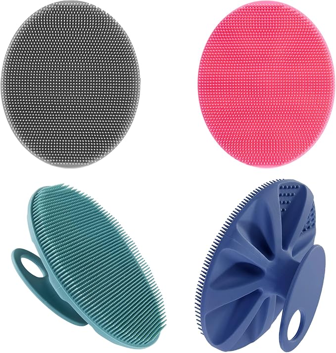 INNERNEED Silicone Body Cleansing Brush Exfoliating Scrubber, Pack of 4 | Gentle Massage, Deep Clean, Hygienic Shower Scrub Brush Soft Bristles for All Skin Types, Easy to Hold