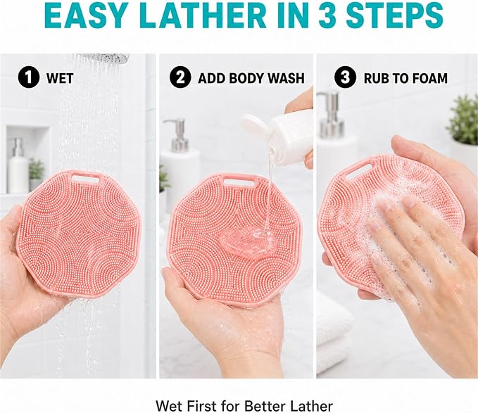 2-Pack Silicone Body Scrubber Shower Brushes,Exfoliating Body Scrubber for All Skin Type, Eco Friendly Shower Scrubber for Body, Soft Silicone Loofah for Men & Women (Pink & Black)