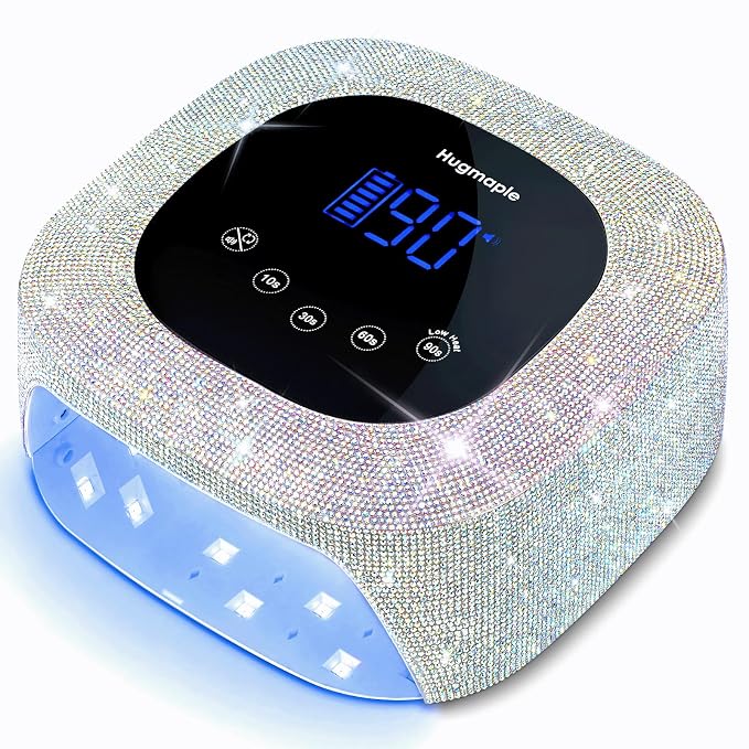 HUGMAPLE Cordless UV LED Nail Lamp, 72W Diamond Rechargeable Nail Dryer | With Sparkling Silver Diamond,Fast Curing Light for Gel Nails,4 Timer Settings, Mirror Base, Touch Control for Salon & Home