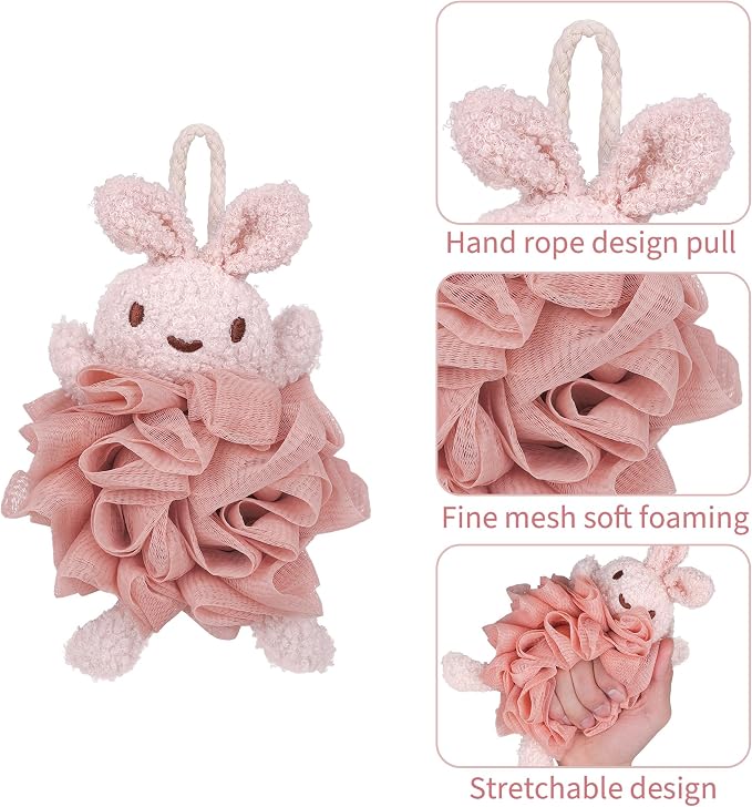 Bath Sponges,Animal Bath Sponges, Handmade Bath Flower Cute Rabbit, Bathing Balls,Exfoliating Back Scrubber, Bath Scrubber, Shower Scrubber, Body Scrubber(2Pcs Rabbit