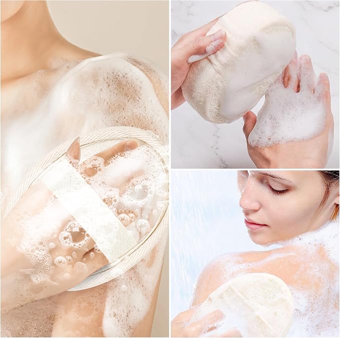 Natural Loofah Sponge 3 Pack for Shower, Organic Luffa Exfoliating Body Scrubber, Eco Friendly Biodegradable Bath Sponge, Plant Based Body Exfoliator for Men Women, Shower Loofah with Hanging Rope