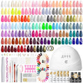 PEACECOLOR Gel Nail Polish Kit with U V Light 82PCS, 56 Colors Gel Polish Set with Cat Eye Gel Nail Polish 4Pcs Glossy/Matte/Glitter Top Base Coat Rhinestones Manicure Kit Gifts for Women Salon Home