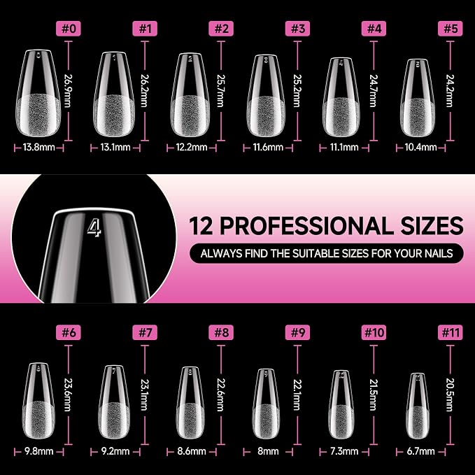 UNA GELLA Medium Coffin Nails Tips Soft Gel 120pcs Half Matte | Nail Tips Coffin Full Cover Fake Acrylic Nails Clear Coffin Press on Nails for Nail Extensions Home DIY Salon 12 Sizes
