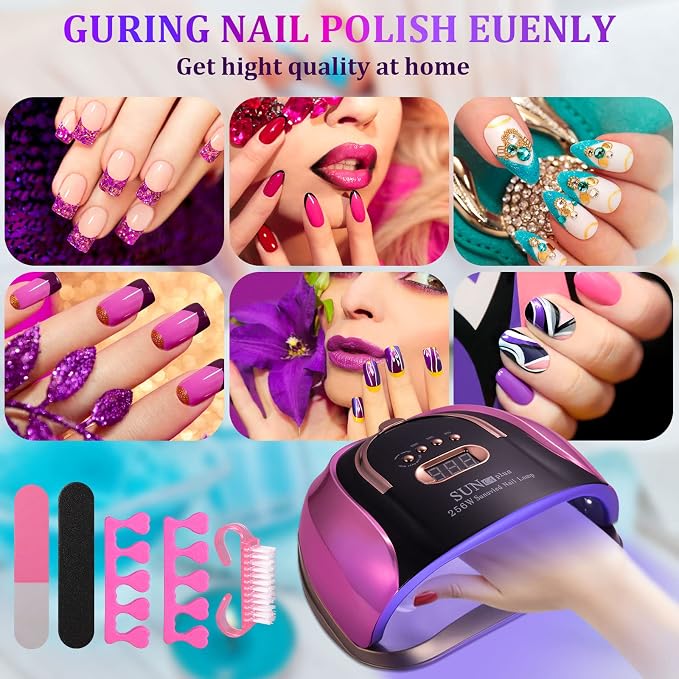 256W UV LED Nail Lamp, 4 Timers | 57Pcs Lamp Beads,Automatic Sensor,Detachable Pedicure Base,Professional Nail Light, Gel Polish Dryer