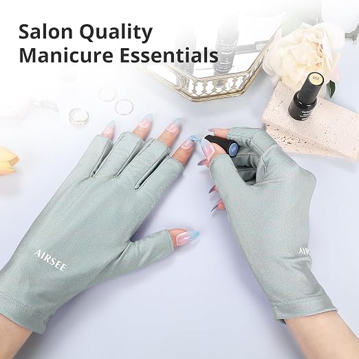 AIRSEE UV Gloves for Nail Lamp,Professional UPF50+ UV Protection Gloves for Manicures Nail Art,Fingerless Gloves That Shield Skin from The Sun and Nail Lamp (Mint Green)