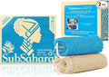 SubSahara Authentic African Net Sponge, 2 Pack 45-Inch Exfoliating Bath Sponge and Shower Loofah for Body and Back, Colorfast Quick-Dry Knotted Mesh Scrubber with Travel Pouch (Linen & Sky Blue)