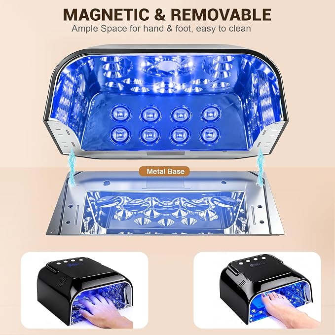 Rechargeable UV LED Nail Lamp Cordless, 108W Professional Nail Lamp for Gel Nails with Cooling Fan,Fast Drying Nail Dryer for Home or Salon Use（Black）