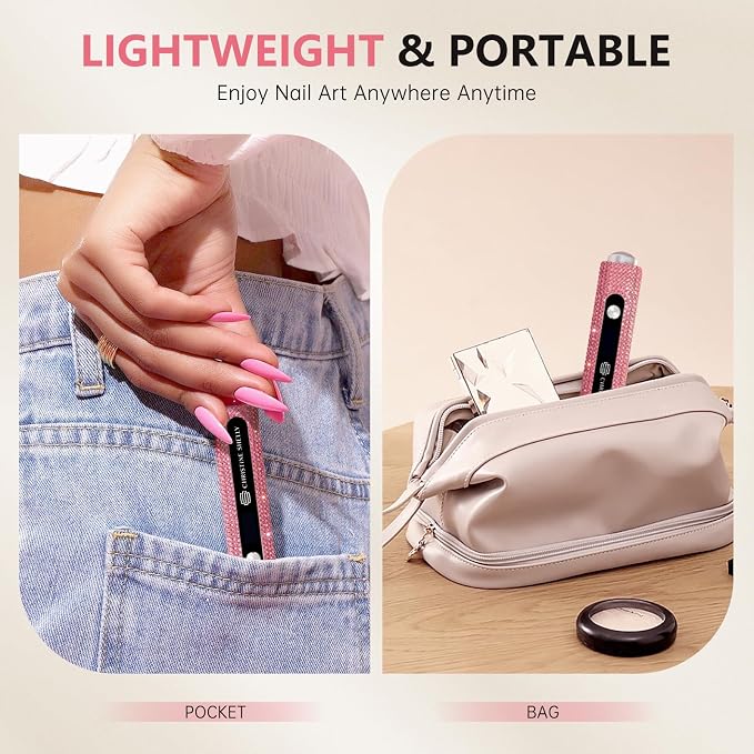 UV Nail Lamp, 3 in 1 Handheld UV Light for Gel Nails, Flash Cure Nail Lamp | Cat Eye Magnet | Cordless | 3W | Type-C | 400mAh | Full Rhinestone Covered | Mini Size | Easy to Carry | Pink Diamond